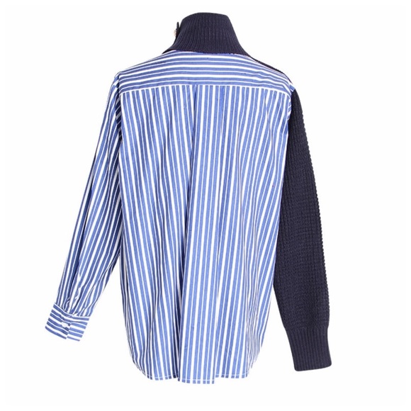 Navy Blue Stripe Asymmetrical Sweater Top - Picture 6 of 6